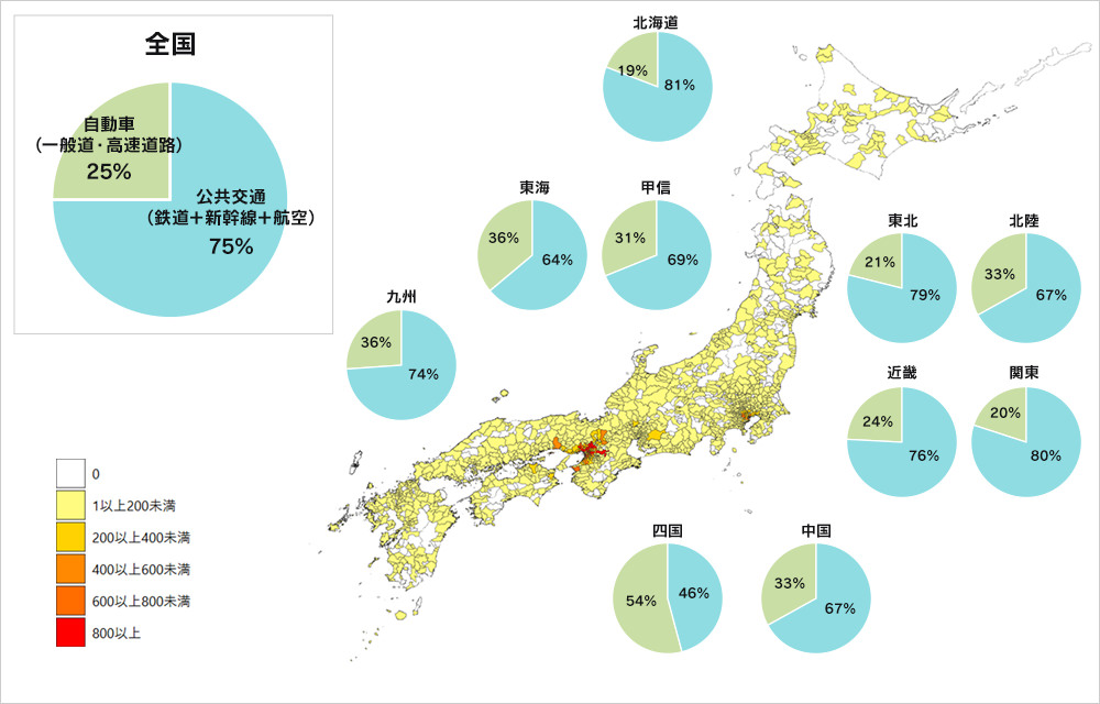 Visitors' place of residence and means of transportation: "Data reveals visitors from all over Japan"